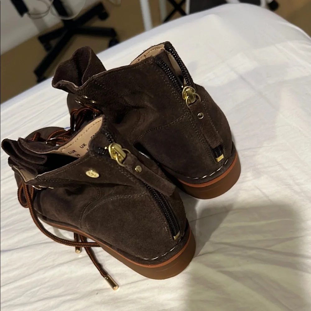 Brown Lace Up Boots with Suede Finish - Picture 2 of 3